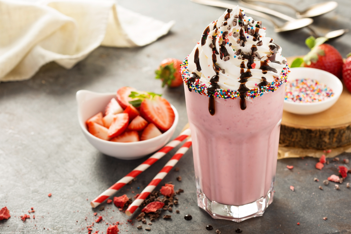 Strawberry milkshake with lactose-free milk